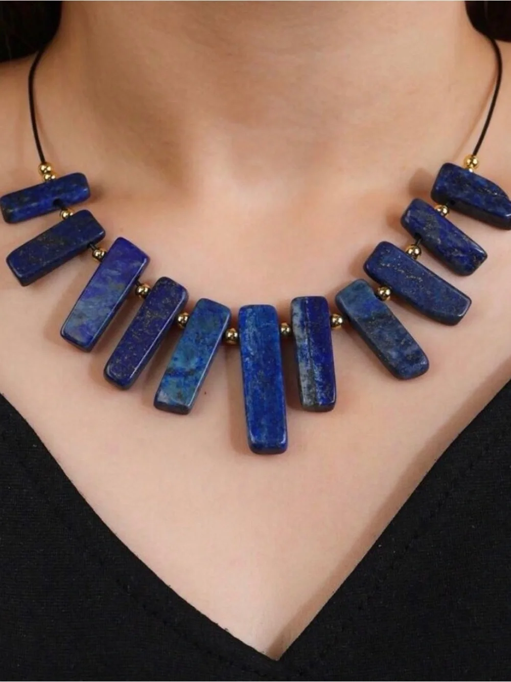 New Genuine Lapis Lazuli & Sodalite Gemstone Statement Collar Choker Necklace